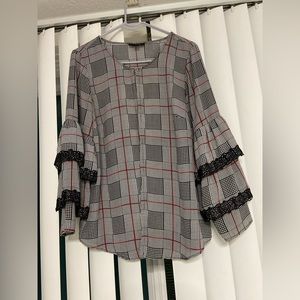 9- ALFANI Houndstooth Block Print Plaid Cardigan Blazer